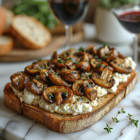 bruschetta with ricotta and mushrooms, realistic illustrationの素材