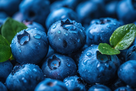wet blueberry closeup berry background, realistic illustrationの素材
