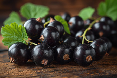 black currant on a wooden background, realistic illustrationの素材