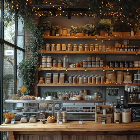 coffee shop location interior, realistic illustrationの素材