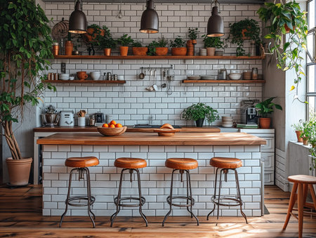 modern home kitchen interior, realistic illustrationの素材