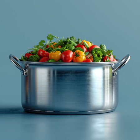 pan with fresh vegetables closeup, realistic illustrationの素材