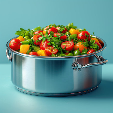 pan with fresh vegetables closeup, realistic illustrationの素材