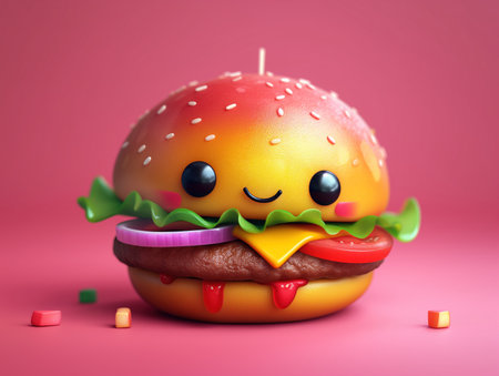 funny hamburger with eyes, realistic illustrationの素材