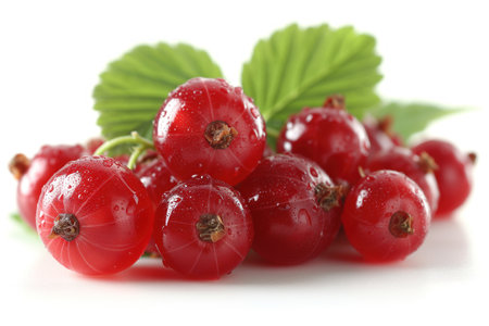 red current berries close-up on a white background, realistic illustrationの素材