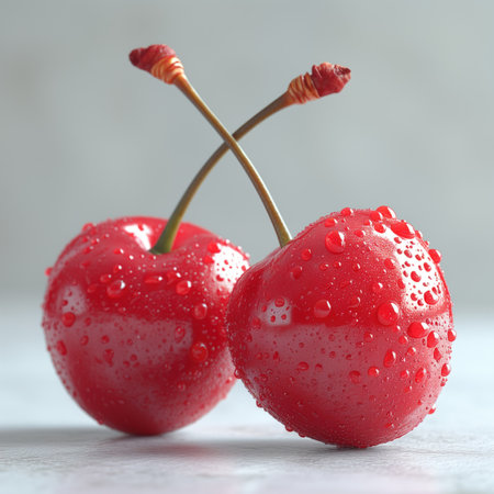 cherry drops close-up, realistic illustrationの素材