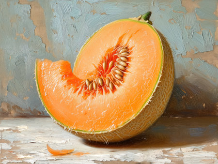 ripe melon in rustic style, realistic illustrationの素材