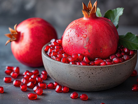 ripe pomegranates with grains close-up, realistic illustrationの素材