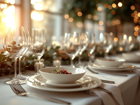festive table setting with dishes, realistic illustrationの素材