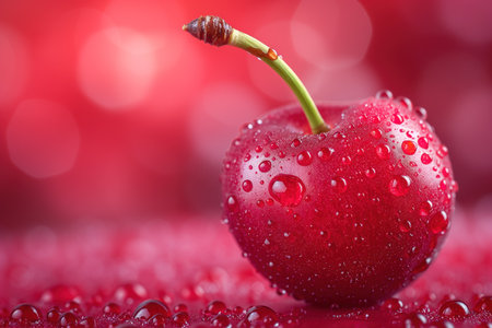 cherry berry background closeup, realistic illustrationの素材