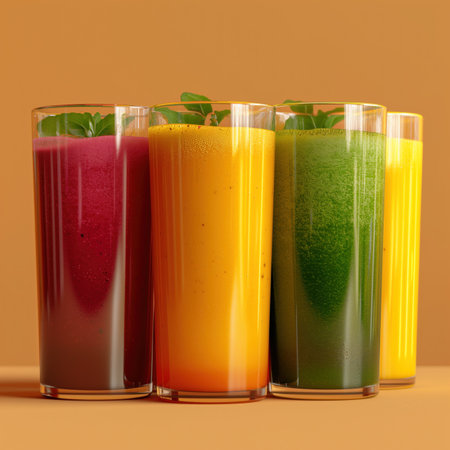assorted fruit juices closeup, realistic illustrationの素材