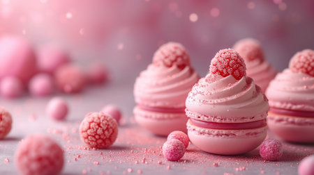 Meringue cake with raspberries, realistic illustrationの素材