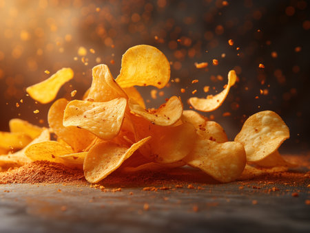 crispy chips in spices closeup, realistic illustrationの素材