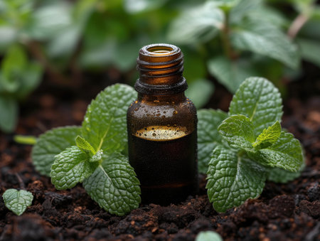 bottle with mint essential oil, realistic illustrationの素材