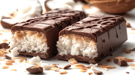dessert coconut chocolate bar closeup, realistic illustrationの素材