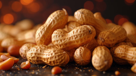 unshelled peanuts on a dark background, realistic illustrationの素材