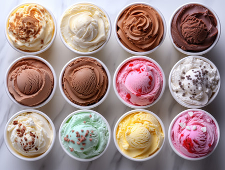 assorted ice cream in a cup, realistic illustrationの素材