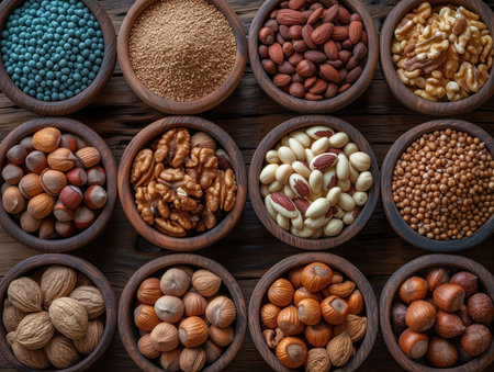 assorted nuts in a cup top view, realistic illustrationの素材