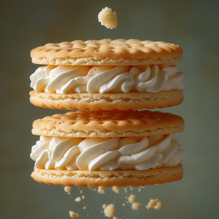 dessert cookies with whipped cream, realistic illustrationの素材