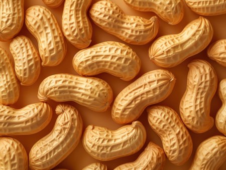background of unshelled peanuts top view, realistic illustrationの素材