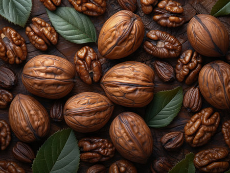 food background pecan top view, realistic illustrationの素材