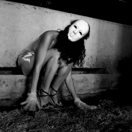  Masked dancer wrapped in cellophane transparentの写真素材