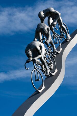 PAU, FRANCE, AUGUST 25:  A fragment of sculpture Â«Â Tour de France dans les PyreneesÂ Â» by Jean-Bernard MÃ©tais, at the highway rest stop Â«Â PyreneesÂ Â» on the motorway, on August 25, 2010, in Pau, France.のeditorial素材