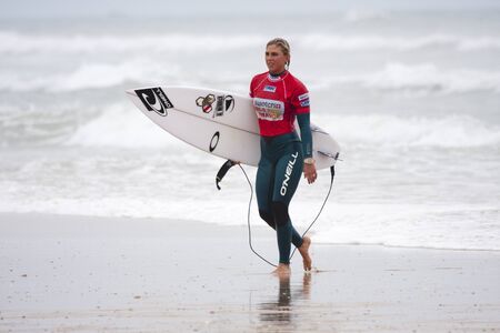 SEIGNOSSE, FRANCE - JUNE 2, 2011:  Sage Erickson at the end of her contest at the Swatch Pro France on June 2, 2011, in Seignosse , France.のeditorial素材