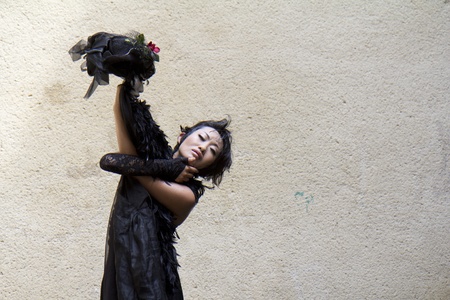AURILLAC, FRANCE- AUGUST 17: Barbara Murata dances as part of the Aurillac International Street Theater Festival,  show "Doppelganger", on August 17, 2011 in Aurillac, France. のeditorial素材