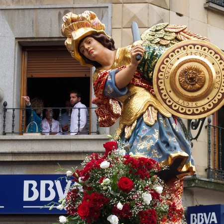 UBEDA, SPAIN -  SEPTEMBER 29  The statue of San Miguel, is moving in the street during the celebrations of this Saint, on September 29, 2013, in Ubeda, Spain  のeditorial素材