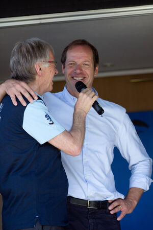 LECTOURE, FRANCE - JUNE 20   Christian Prudhomme at the departure of the first stage of the Route du Sud, on June 20, 2014 in Lectoure, France  のeditorial素材