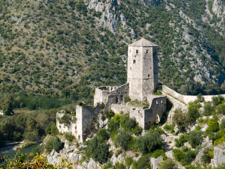 Ruins of the old castle of Pocitelj in Bosnia Herzegovina. It is a fortified complex, with two stages of evolution: medieval and Ottoman.のeditorial素材