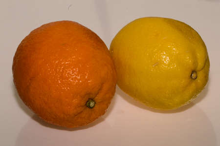 orange and lemon on a white backgroundの写真素材