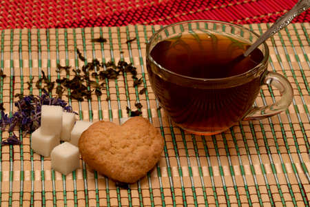 tea with cookies and sugarの写真素材