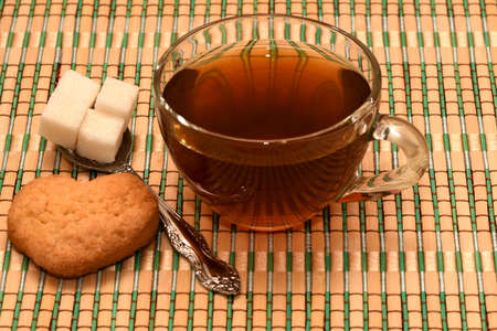 tea with cookies and sugarの写真素材