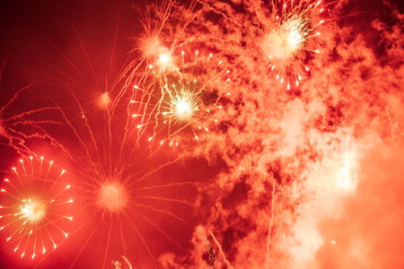 Beautiful colorful firework display for celebration happy new year and merry christmas