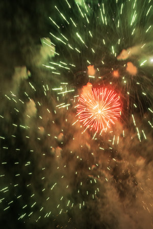 fireworks in the night sky, beautiful holiday background, celebration conceptの写真素材