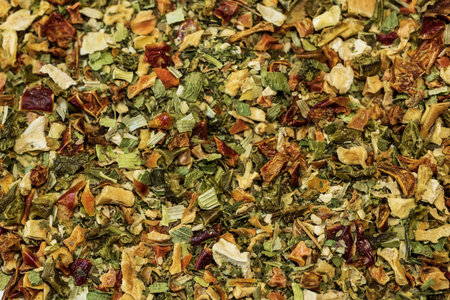 background of dried vegetables and herbs