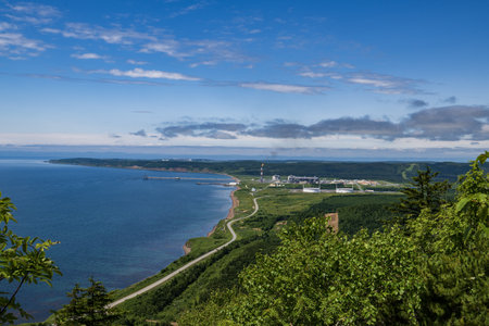 View of the sea from the top of the mountain on a summer dayの写真素材