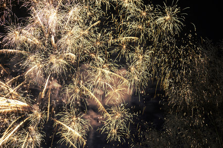 Beautiful firework display for celebrating happy new year and merry christmasの写真素材