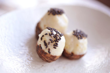 With taro and black sesame, which are often served in Japanese cuisine