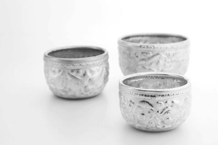 Silver bowl handicrafts of Thailand on white background