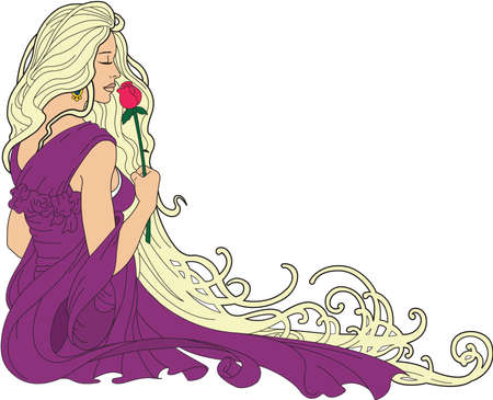 Woman Smelling Roses Border Illustrationのイラスト素材
