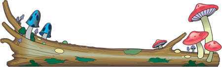 Mushrooms on Log Border Illustrationのイラスト素材