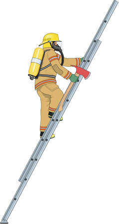 Firefighter Climbing Ladder Illustrationのイラスト素材