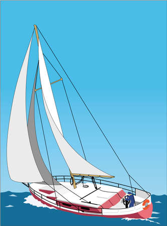 Realistic Sailboat sailing in the sea illustrationのイラスト素材
