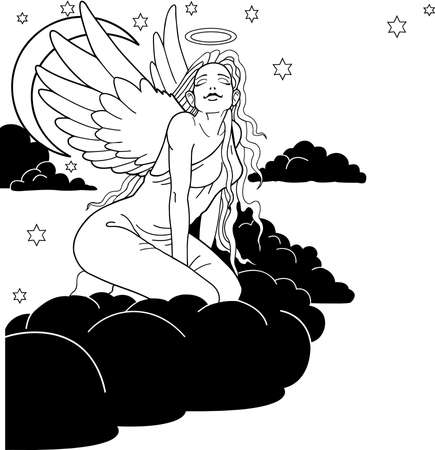 Angel on Cloud Illustration.のイラスト素材