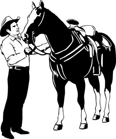 Horse and Cowboy Illustrationのイラスト素材