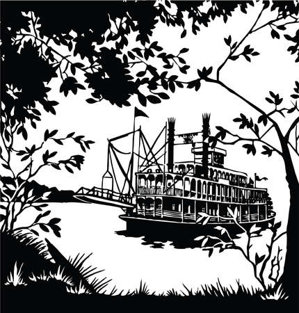 Riverboat Scene Illustrationのイラスト素材