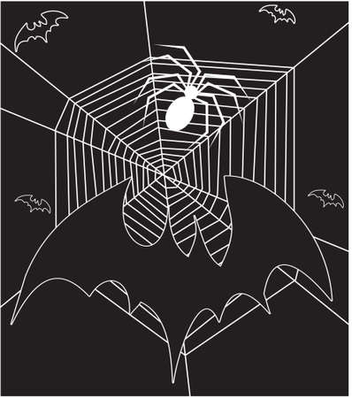 Bats and Spider Webs Vector Illustrationのイラスト素材